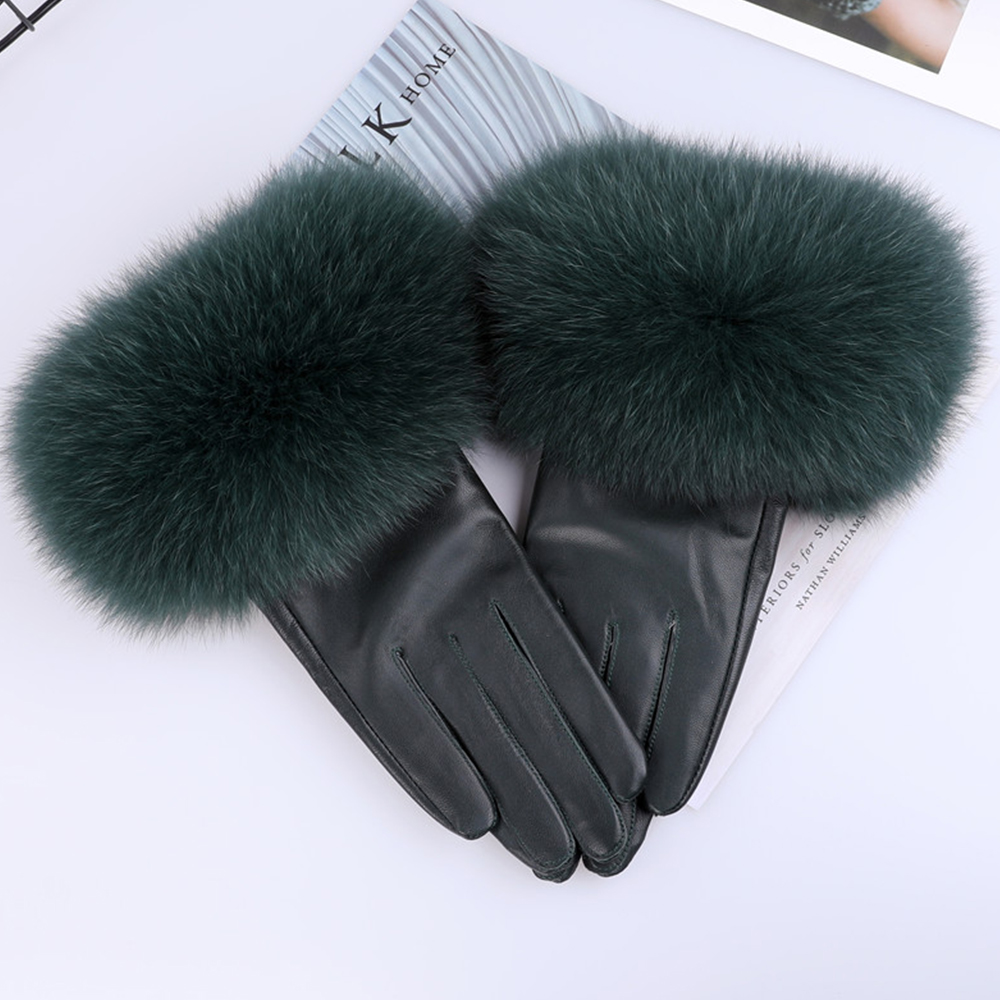 Sheepskin Natural Fox Fur Trim - Leather Work Winter Gloves review and price