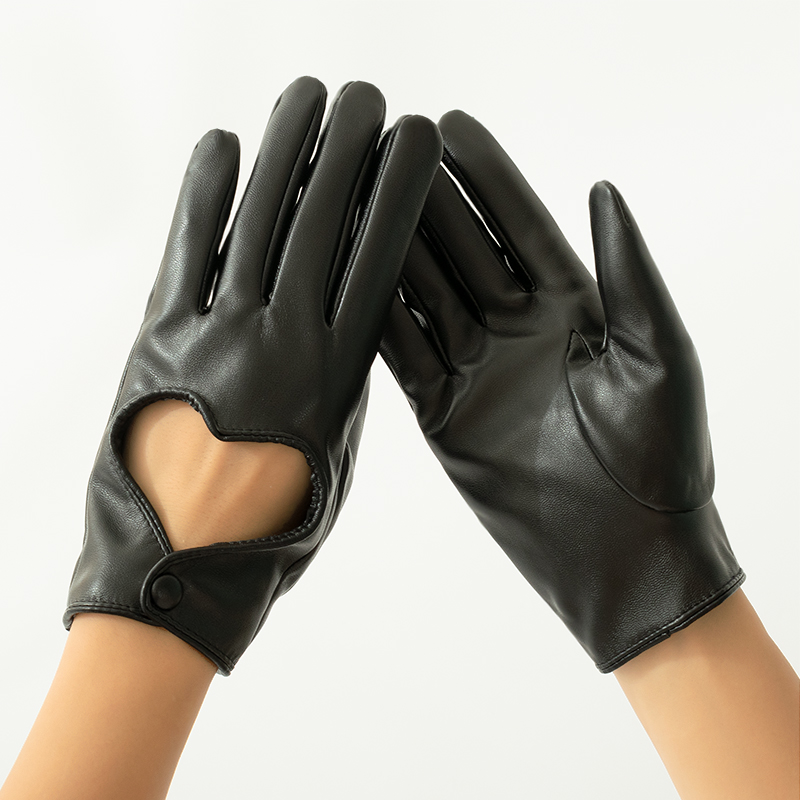 Women's Hollow Peach Heart PU  - Leather Work Winter Gloves review and price