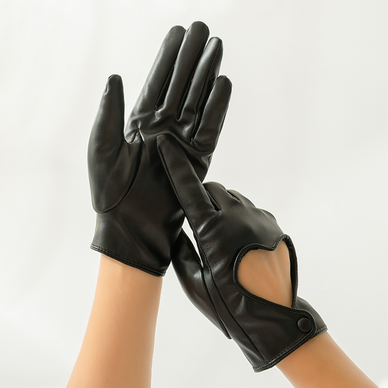 Women's Hollow Peach Heart PU  - Leather Work Winter Gloves review and price